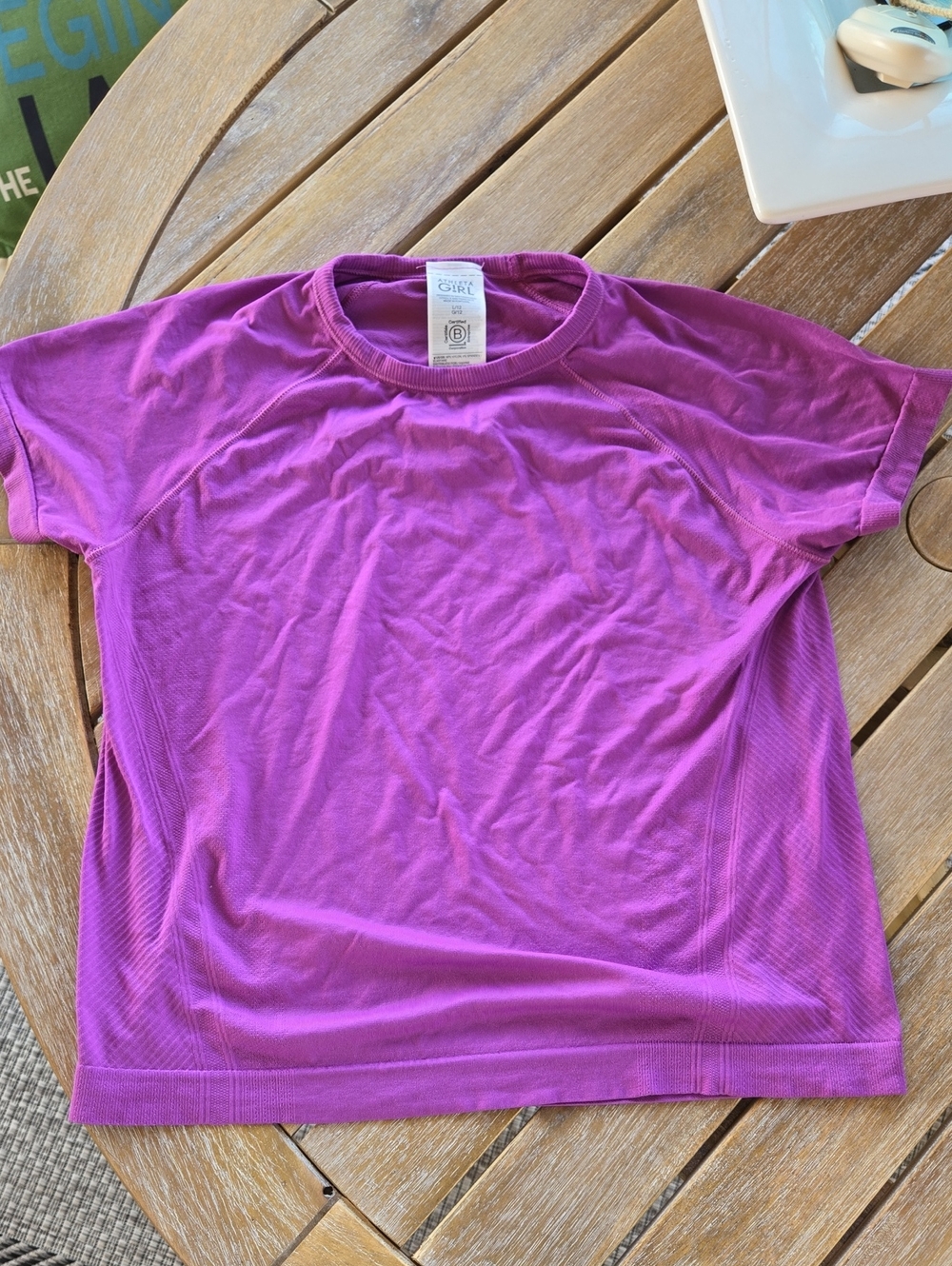 Athleta Girl Power Up Tee Purple Short Sleeve Performance Shirt Size L 12 Comfy